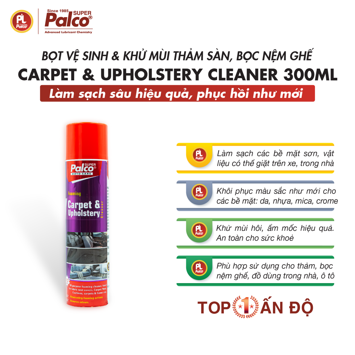 Dung dịch vệ sinh, khử mùi thảm sàn ô tô Palco Carpet & Upholstery Cleaner